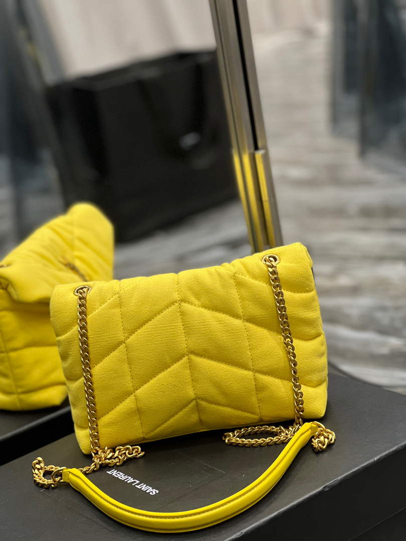 Saint Laurent Lou lou Puffer Mini Bag YSL 620333 Canvas and smooth leather Yellow