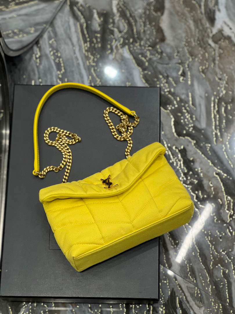 Saint Laurent Lou lou Puffer Mini Bag YSL 620333 Canvas and smooth leather Yellow