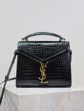 YSL 623930 Cassandra Mini Top Handle Bag In Crocodile pattern Leather Black