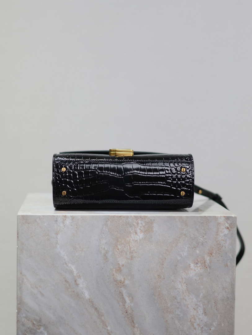 YSL 623930 Cassandra Mini Top Handle Bag In Crocodile pattern Leather Black