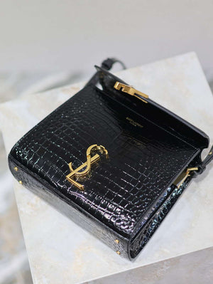 YSL 623930 Cassandra Mini Top Handle Bag In Crocodile pattern Leather Black - Default Title - View 8
