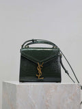 YSL 623930 Cassandra Mini Top Handle Bag In Crocodile pattern Leather Green