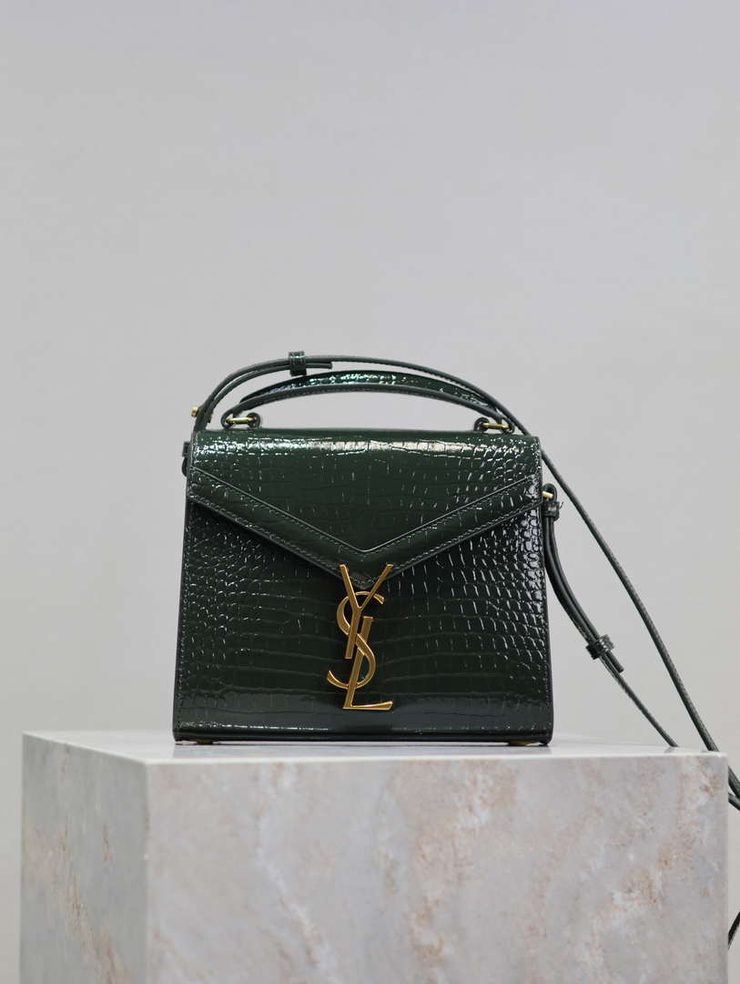 YSL 623930 Cassandra Mini Top Handle Bag In Crocodile pattern Leather Green