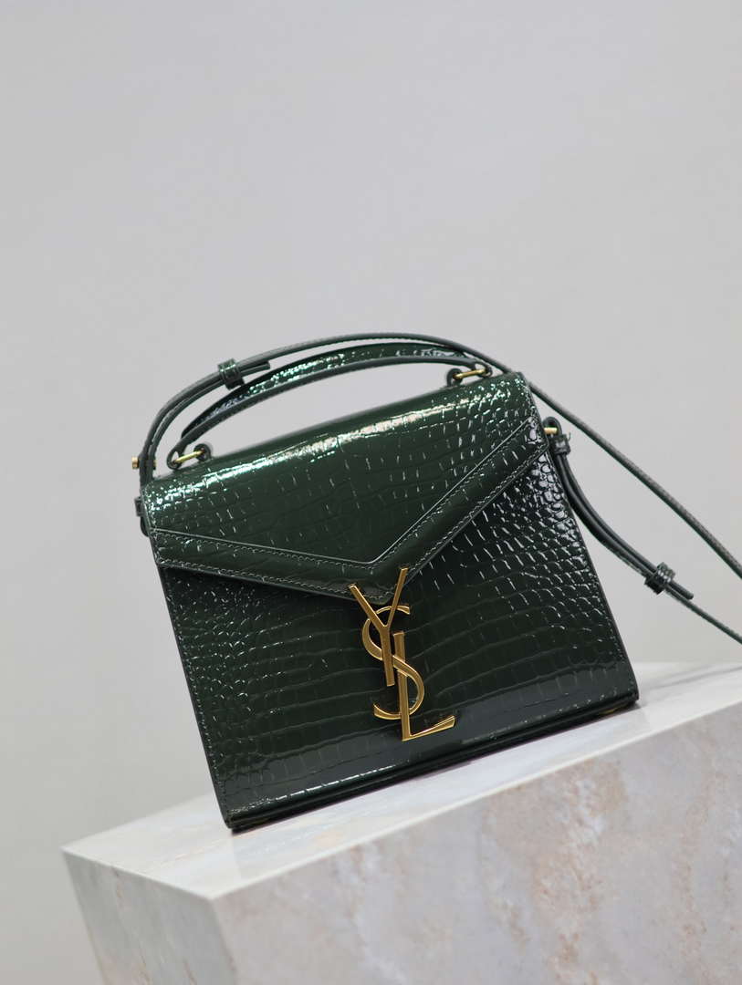 YSL 623930 Cassandra Mini Top Handle Bag In Crocodile pattern Leather Green