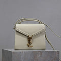 YSL 623930 Cassandra Mini Top Handle Bag In Crocodile pattern Leather White - Default Title - View 1