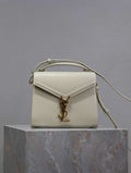YSL 623930 Cassandra Mini Top Handle Bag In Crocodile pattern Leather White
