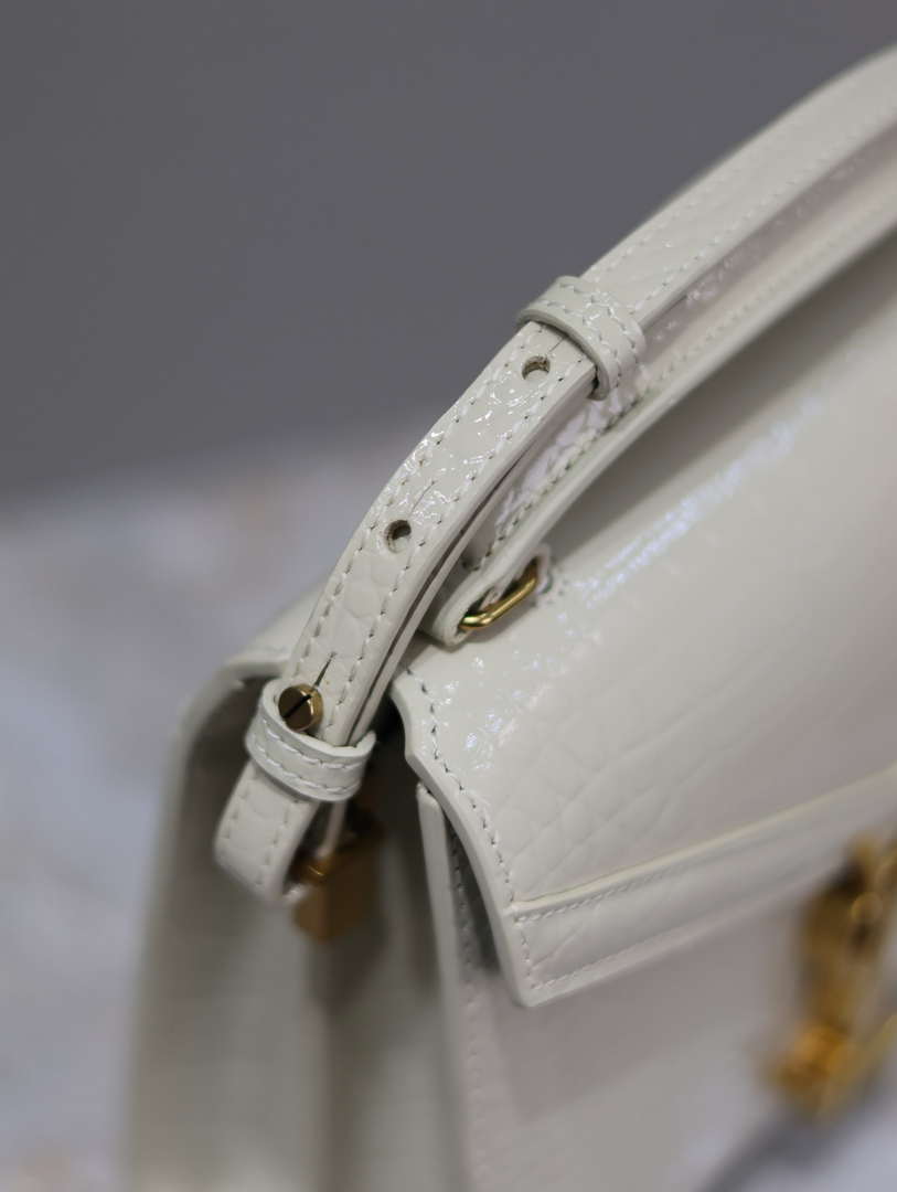 YSL 623930 Cassandra Mini Top Handle Bag In Crocodile pattern Leather White - Default Title - View 5