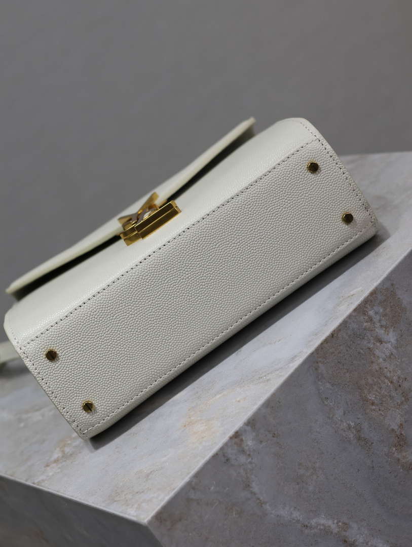 YSL 623930 Cassandra Mini Top Handle Bag In Crocodile pattern Leather White