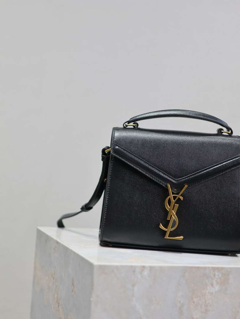 YSL 623930 Cassandra Mini Top Handle Bag In Grain De Poudre Embossed Leather