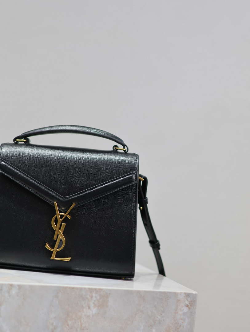 YSL 623930 Cassandra Mini Top Handle Bag In Grain De Poudre Embossed Leather