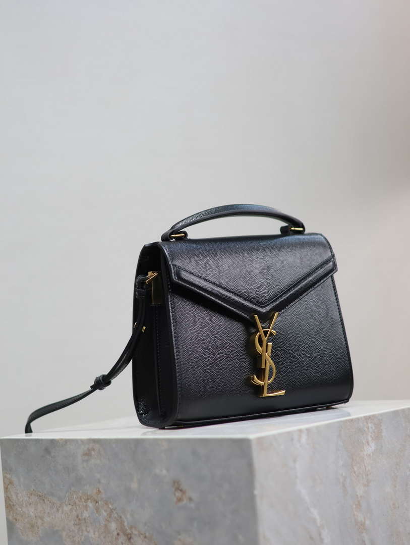 YSL 623930 Cassandra Mini Top Handle Bag In Grain De Poudre Embossed Leather