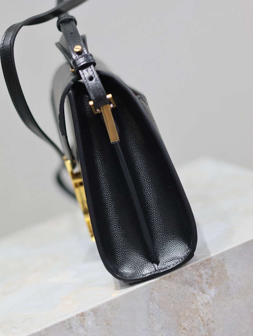 YSL 623930 Cassandra Mini Top Handle Bag In Grain De Poudre Embossed Leather