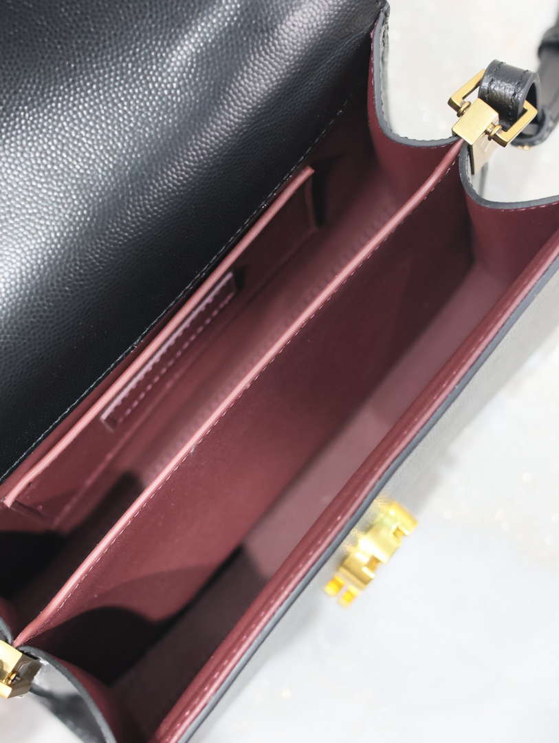 YSL 623930 Cassandra Mini Top Handle Bag In Grain De Poudre Embossed Leather
