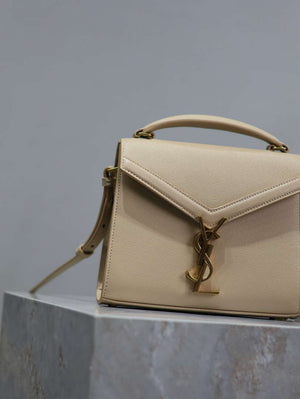 YSL 623930 Cassandra Mini Top Handle Bag In Grain De Poudre Embossed Leather Apricot - Default Title - View 3