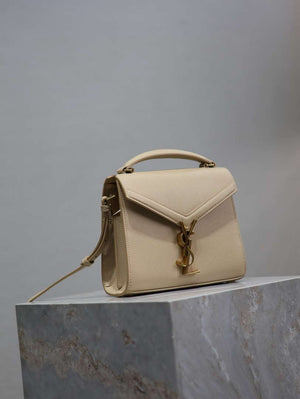 YSL 623930 Cassandra Mini Top Handle Bag In Grain De Poudre Embossed Leather Apricot - Default Title - View 5