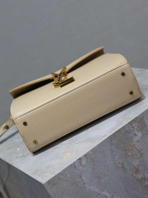 YSL 623930 Cassandra Mini Top Handle Bag In Grain De Poudre Embossed Leather Apricot - Default Title - View 7