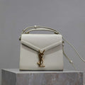 YSL 623930 Cassandra Mini Top Handle Bag In Grain De Poudre Embossed Leather White - Default Title - View 1