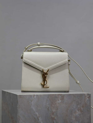 YSL 623930 Cassandra Mini Top Handle Bag In Grain De Poudre Embossed Leather White - Default Title - View 1