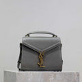 YSL 623930 Cassandra Mini Top Handle Bag In Grain De Poudre Embossed Leather Gray - Default Title - View 1