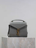 YSL 623930 Cassandra Mini Top Handle Bag In Grain De Poudre Embossed Leather Gray