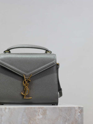YSL 623930 Cassandra Mini Top Handle Bag In Grain De Poudre Embossed Leather Gray - Default Title - View 4