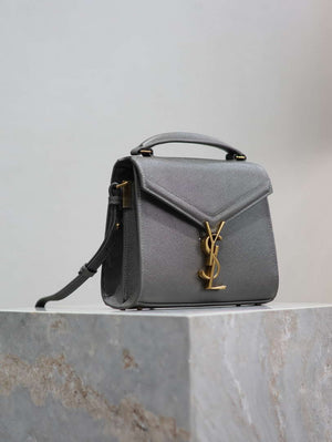 YSL 623930 Cassandra Mini Top Handle Bag In Grain De Poudre Embossed Leather Gray - Default Title - View 5