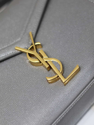 YSL 623930 Cassandra Mini Top Handle Bag In Grain De Poudre Embossed Leather Gray - Default Title - View 8