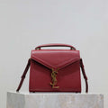 YSL 623930 Cassandra Mini Top Handle Bag In Grain De Poudre Embossed Leather Wine Red - Default Title - View 1