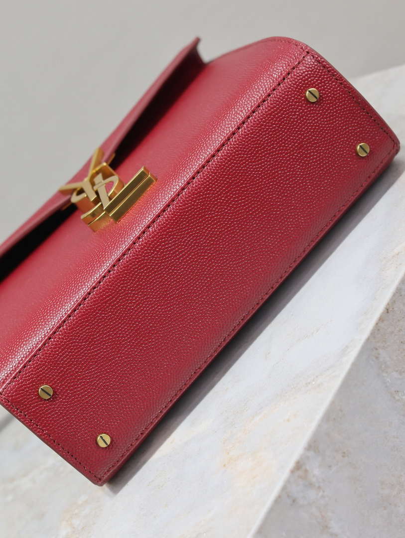 YSL 623930 Cassandra Mini Top Handle Bag In Grain De Poudre Embossed Leather Wine Red