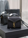 YSL 623930 Cassandra Mini Top Handle In Box Saint Laurent Braided with top-grain cowhide Black