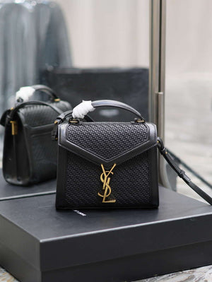 YSL 623930 Cassandra Mini Top Handle In Box Saint Laurent Braided with top-grain cowhide Black - Default Title - View 1