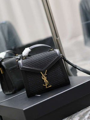 YSL 623930 Cassandra Mini Top Handle In Box Saint Laurent Braided with top-grain cowhide Black - Default Title - View 2