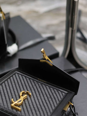 YSL 623930 Cassandra Mini Top Handle In Box Saint Laurent Braided with top-grain cowhide Black - Default Title - View 8
