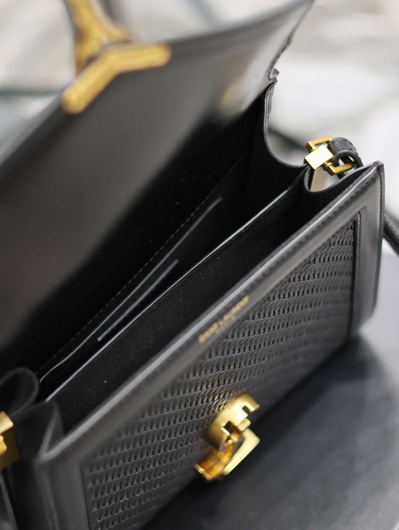 YSL 623930 Cassandra Mini Top Handle In Box Saint Laurent Braided with top-grain cowhide Black