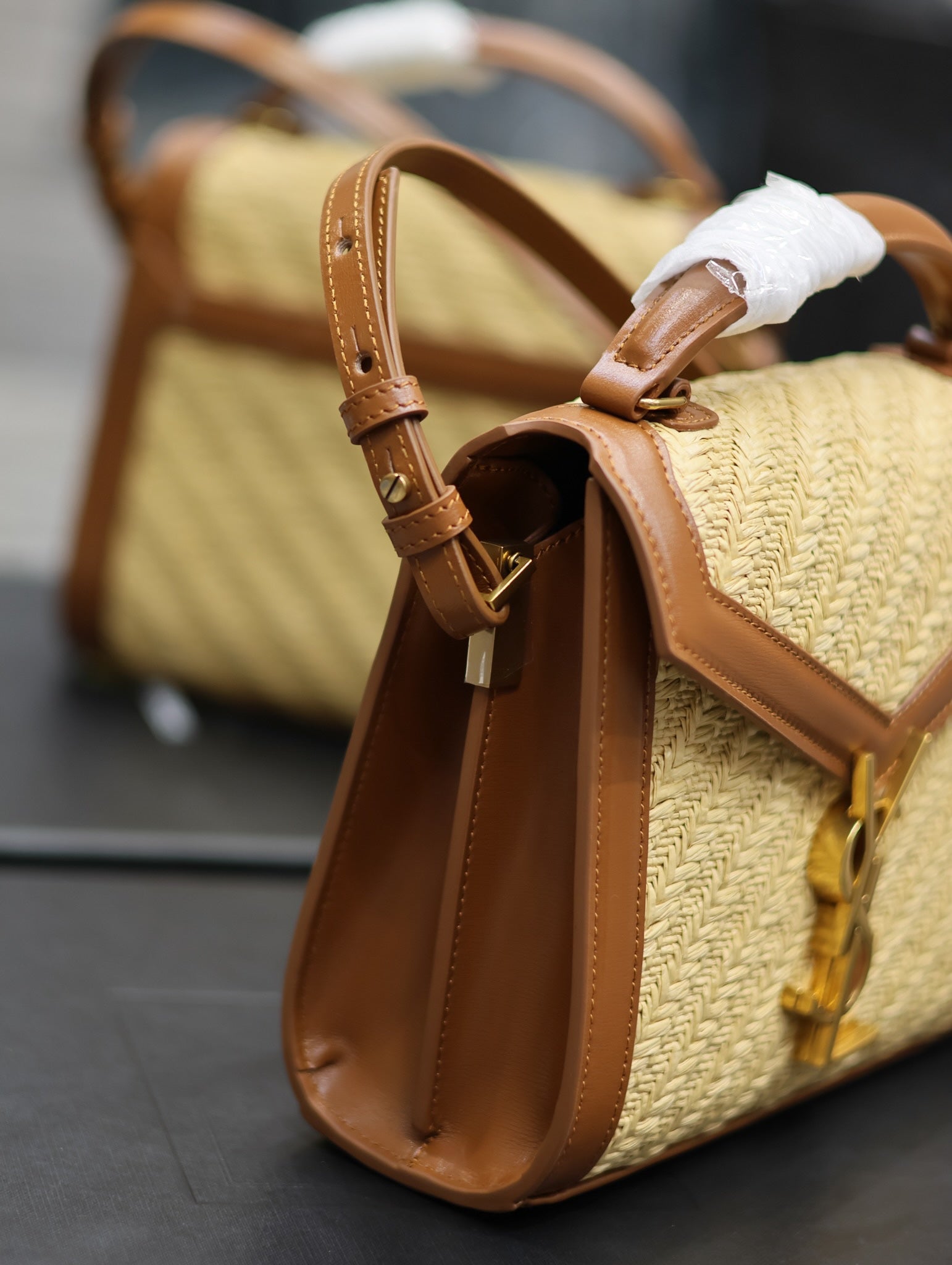 YSL 623930 Cassandra Mini Top Handle In Box Saint Laurent Braided with top-grain cowhide Brown - Default Title - View 5