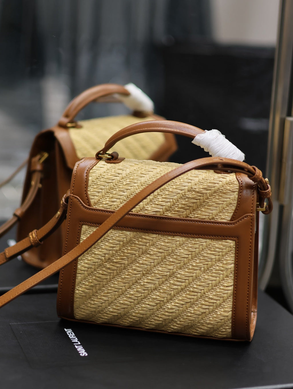 YSL 623930 Cassandra Mini Top Handle In Box Saint Laurent Braided with top-grain cowhide Brown