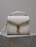 YSL 623930 Cassandra Mini Top Handle In Box Saint Laurent linen with White Leather