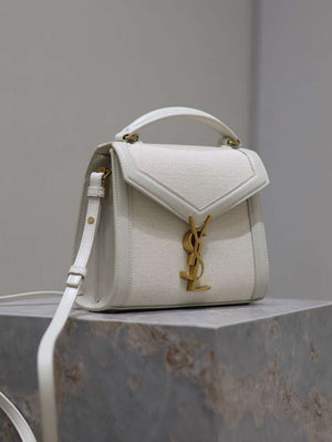 YSL 623930 Cassandra Mini Top Handle In Box Saint Laurent linen with White Leather - Default Title - View 4