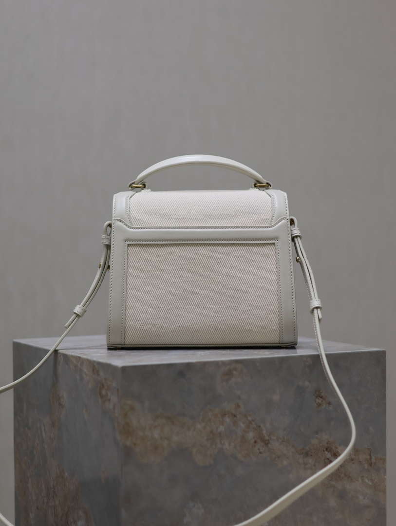 YSL 623930 Cassandra Mini Top Handle In Box Saint Laurent linen with White Leather