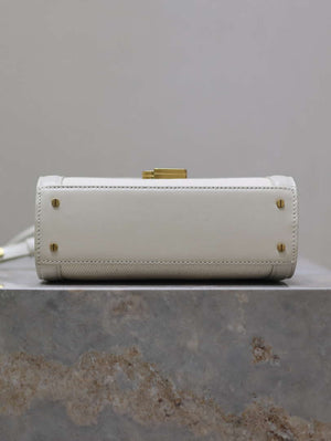YSL 623930 Cassandra Mini Top Handle In Box Saint Laurent linen with White Leather - Default Title - View 7