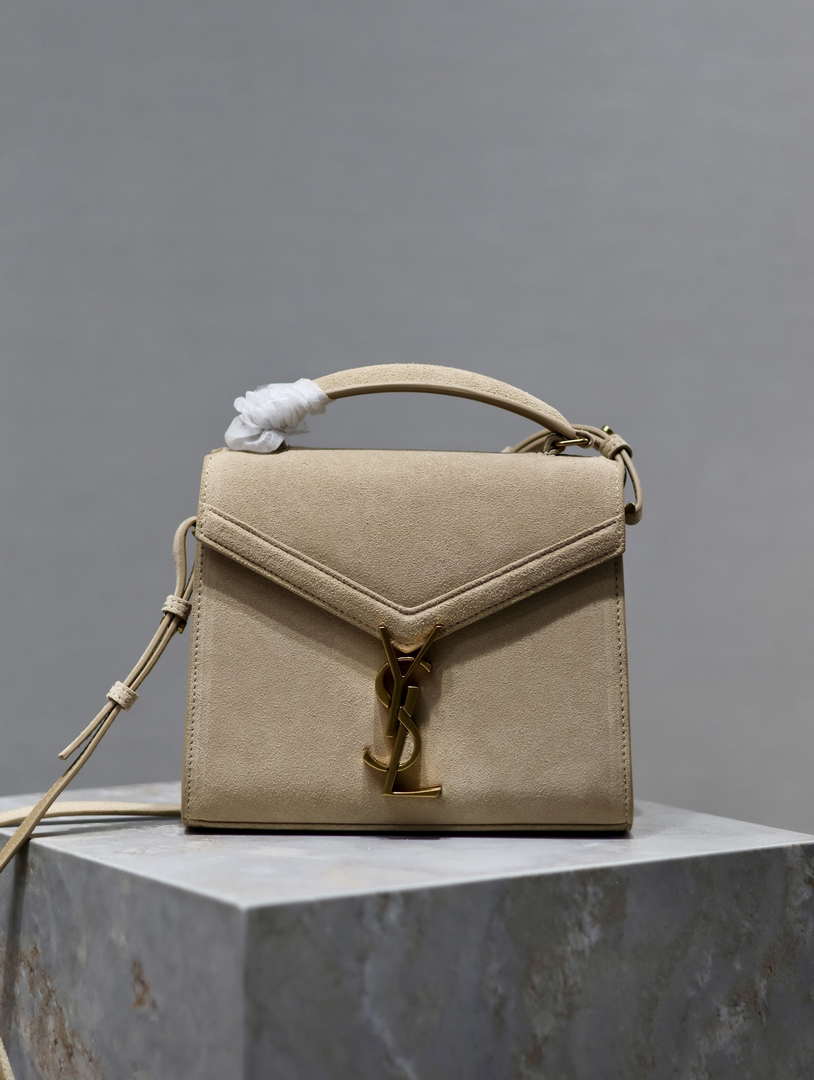 YSL 623930 Cassandra Mini Top Handle In Box Saint Laurent Suede Beige