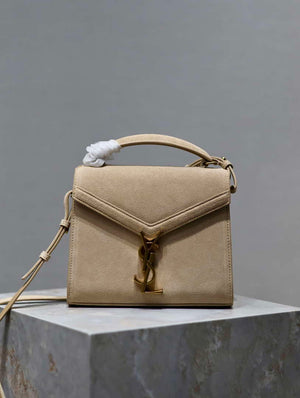 YSL 623930 Cassandra Mini Top Handle In Box Saint Laurent Suede Beige - Default Title - View 1