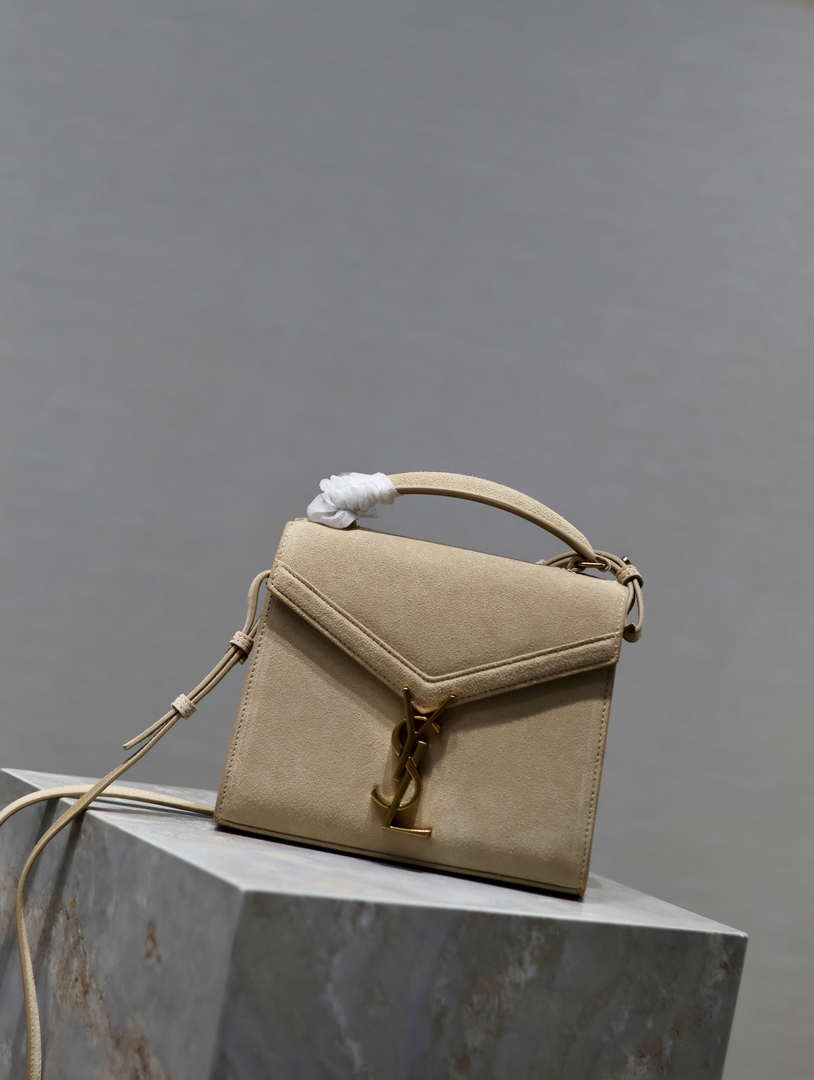 YSL 623930 Cassandra Mini Top Handle In Box Saint Laurent Suede Beige