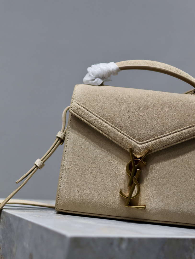 YSL 623930 Cassandra Mini Top Handle In Box Saint Laurent Suede Beige