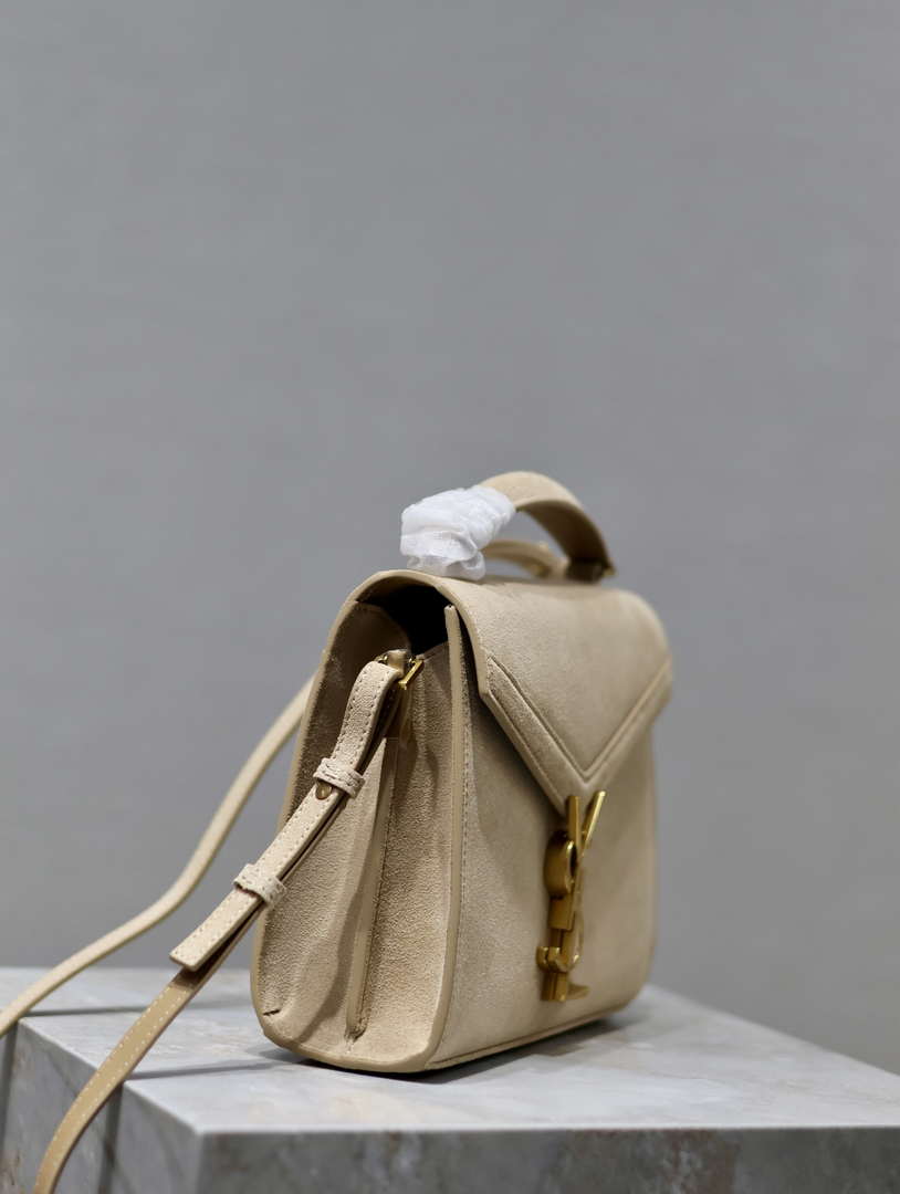 YSL 623930 Cassandra Mini Top Handle In Box Saint Laurent Suede Beige