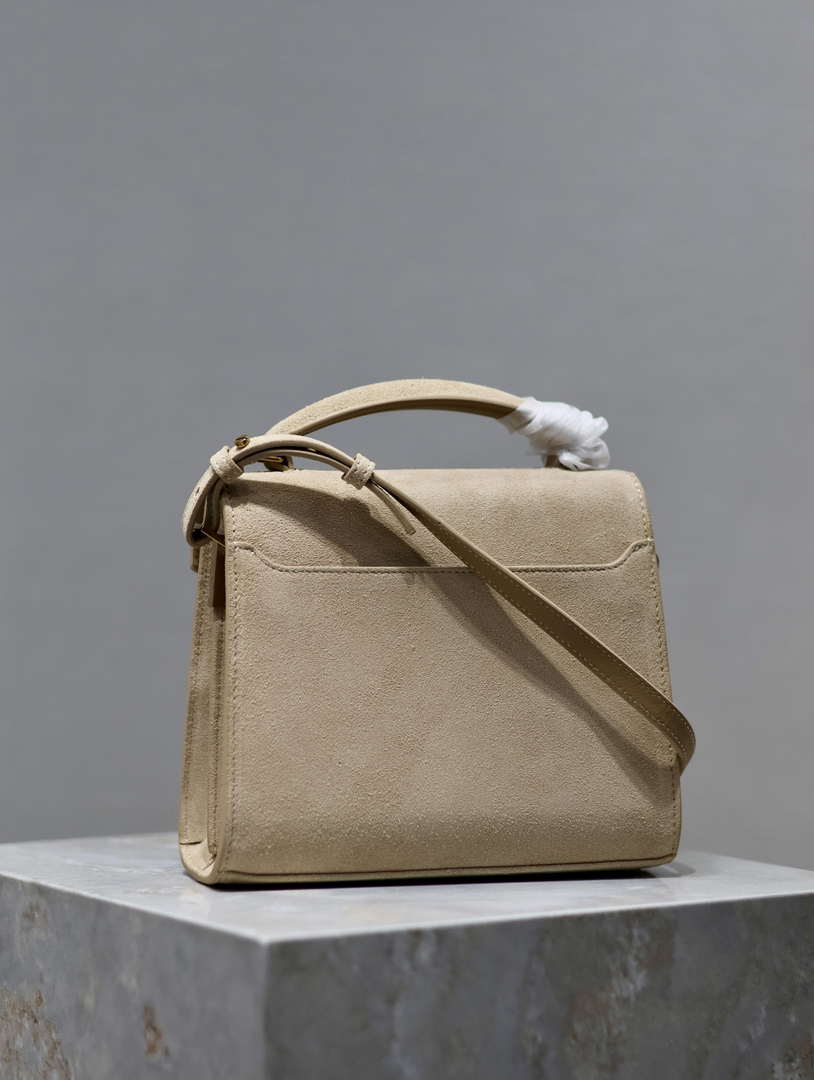 YSL 623930 Cassandra Mini Top Handle In Box Saint Laurent Suede Beige