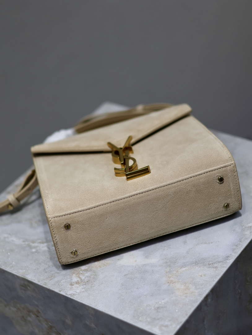 YSL 623930 Cassandra Mini Top Handle In Box Saint Laurent Suede Beige