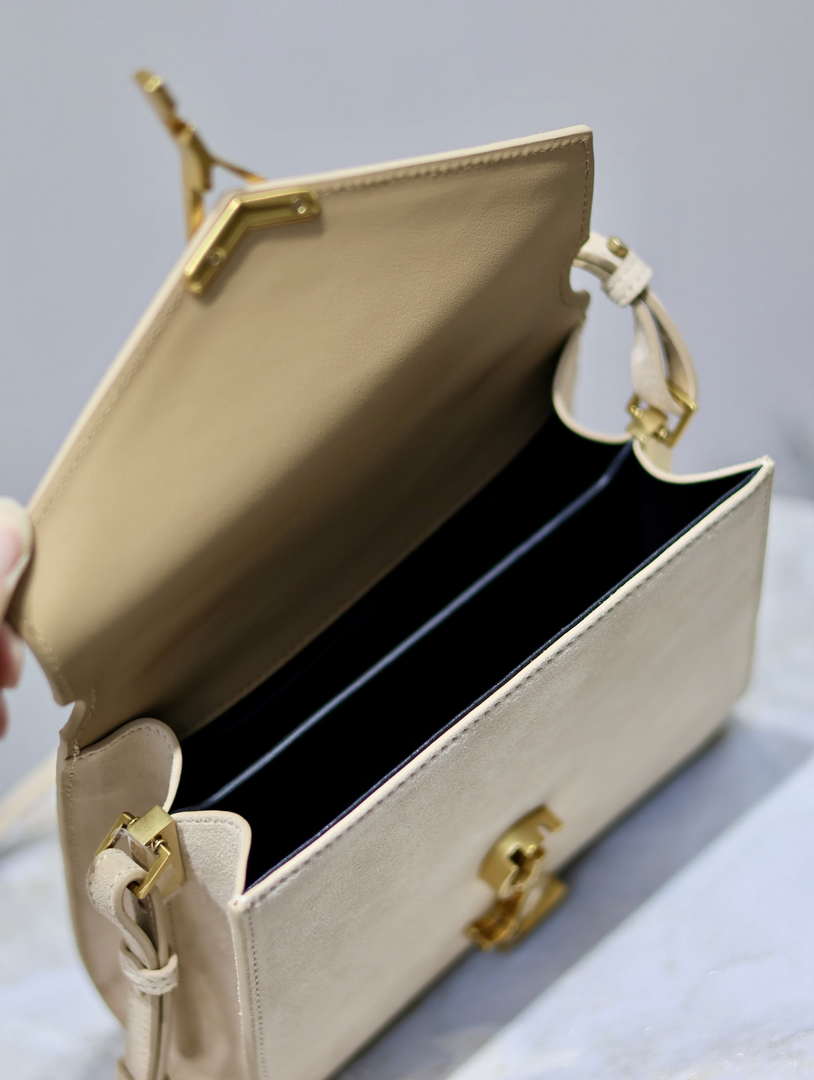 YSL 623930 Cassandra Mini Top Handle In Box Saint Laurent Suede Beige