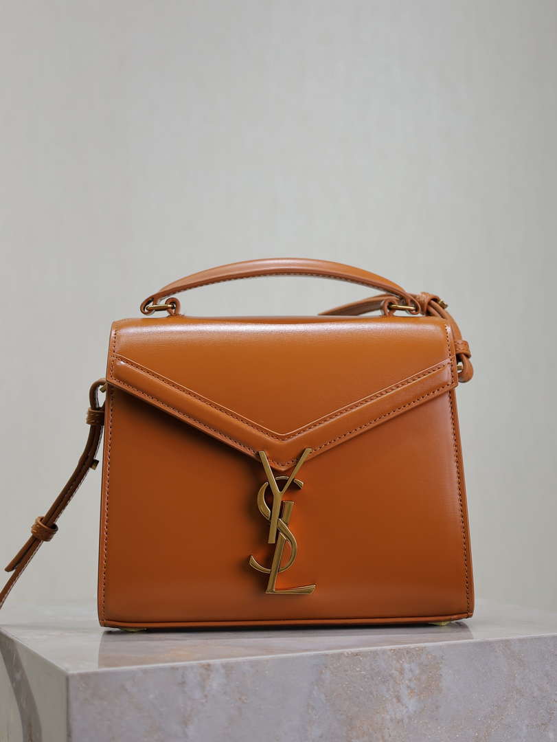 YSL 623930 Cassandra Mini Top Handle In Box Saint Laurent Tan