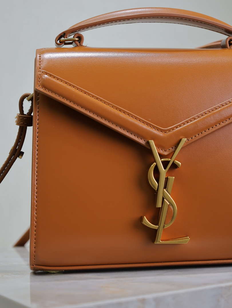 YSL 623930 Cassandra Mini Top Handle In Box Saint Laurent Tan